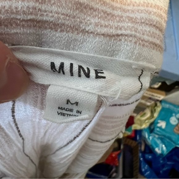 Mine Dress womens M Collared Sleeveless Belted Front Button down cream stripe - Picture 7 of 8